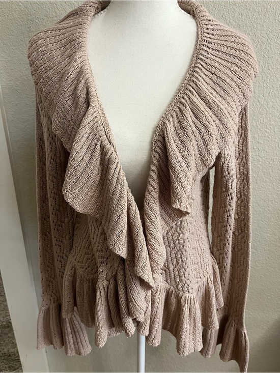 Daisy Fuentes Sweaters - Daisy Fuentes Pointelle ruffle open-front cardigan sweater